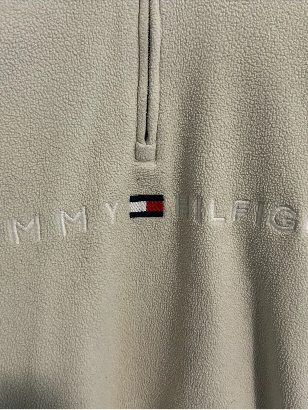 Tommy Hilfiger Men's Cream Quarter-Zip Fleece with Navy Trim